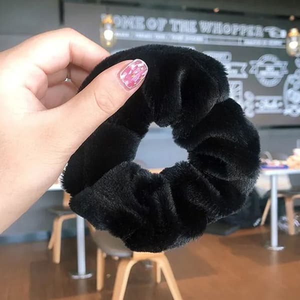 Chouchou Pelucheux för Hår i Minky Fluffy Delikat Svart Svart