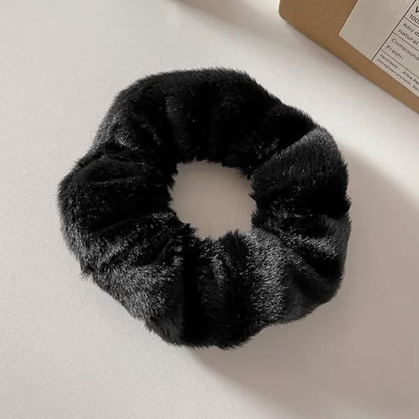 Chouchou Pelucheux för Hår i Minky Fluffy Delikat Svart Svart