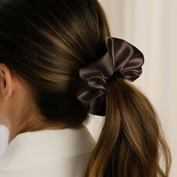 Chouchou Klassisk för Enfärgat Sidenhår Minimalistisk Chokladbrun