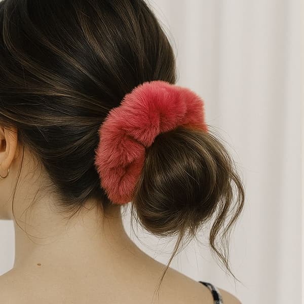 Chouchou Plysig för Hår i Minky Fluffy Delikat Fuchsia Rosa