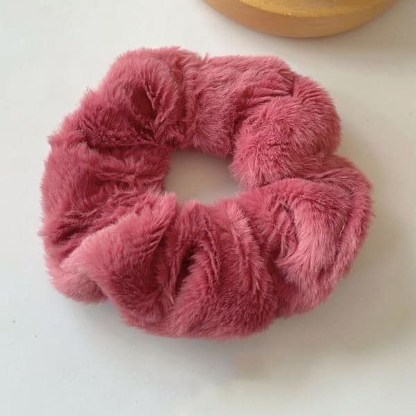 Chouchou Plysig för Hår i Minky Fluffy Delikat Fuchsia Rosa