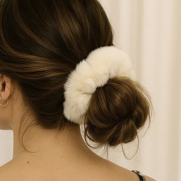 Chouchou Pelucheux för Hår i Minky Fluffy Delikat Beige Beige