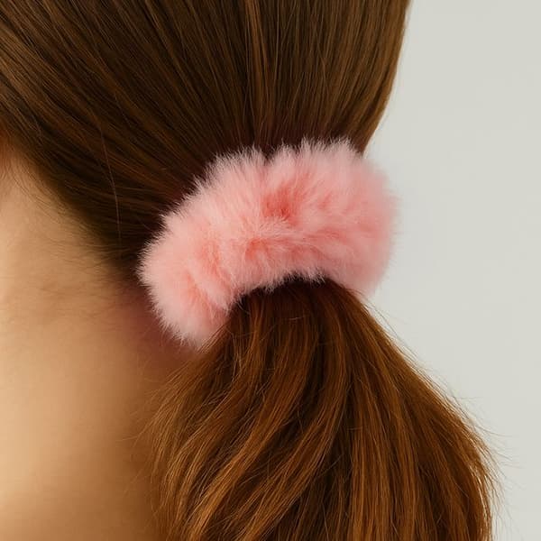 Chouchou Klassisk för Hår i Falsk Päls Fluffy Mjuk Persika Rosa