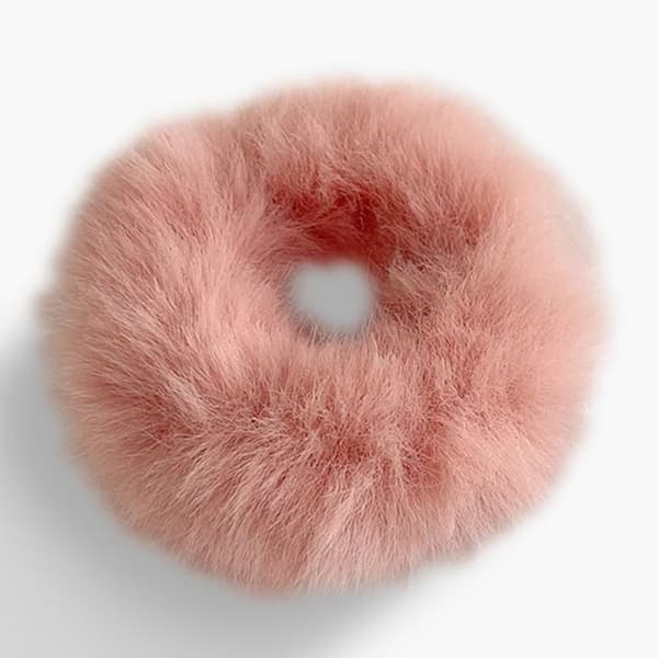 Chouchou Klassisk för Hår i Falsk Päls Fluffy Mjuk Persika Rosa