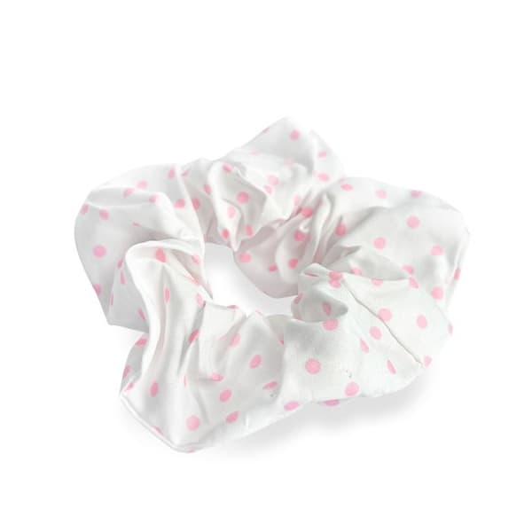 Chouchou Klassisk för Hår i Mjuk Bomull med Retro Chic Prickar Rosa Vit / Rosa