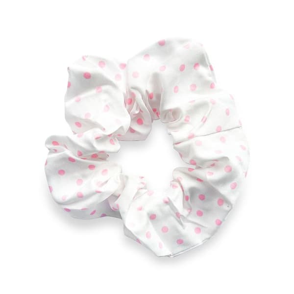 Chouchou Klassisk för Hår i Mjuk Bomull med Retro Chic Prickar Rosa Vit / Rosa