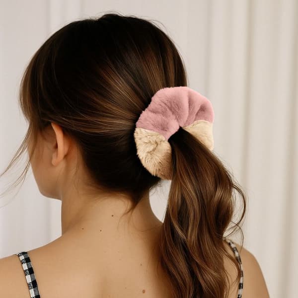 Chouchou Pelucheux för Hår i Minky Fluffy Duo Cosy Rosa och Brun Rosa