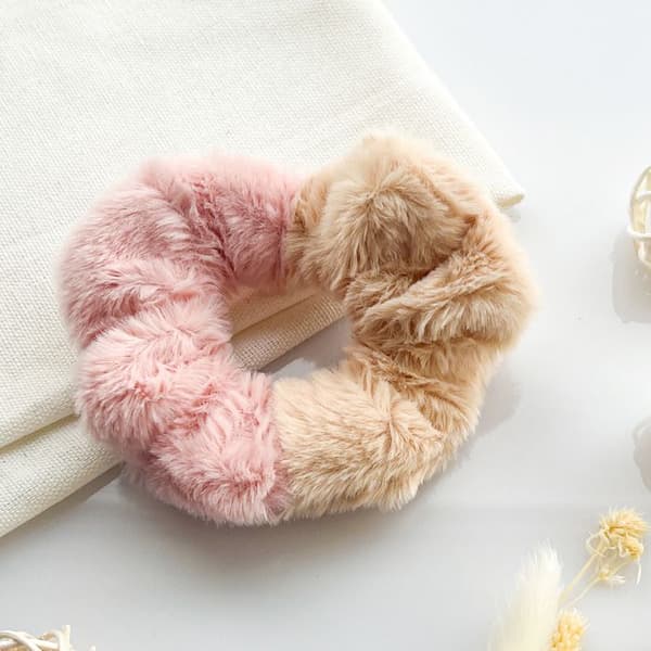 Chouchou Pelucheux för Hår i Minky Fluffy Duo Cosy Rosa och Brun Rosa
