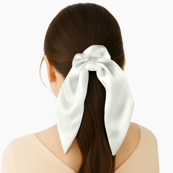 Chouchou Foulard Kort för Hår i Satin Elegant Vit Vit