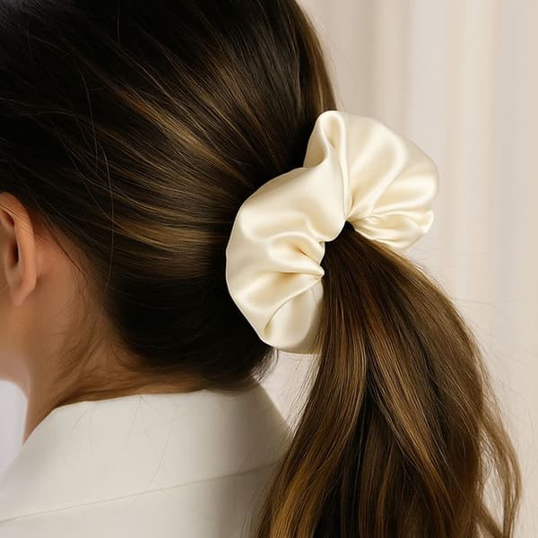 Chouchou Klassisk för Enfärgat Silkes Hårband Minimalistisk Elfenben Beige