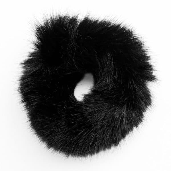 Chouchou Klassisk för Hår i Falsk Päls Fluffy Mjuk Svart