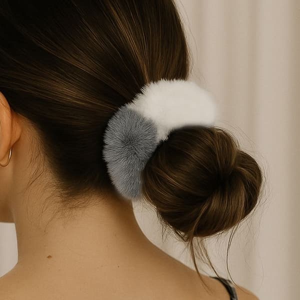 Chouchou Pelucheux för Hår i Minky Fluffy Duo Cosy Grå och Vit Grå