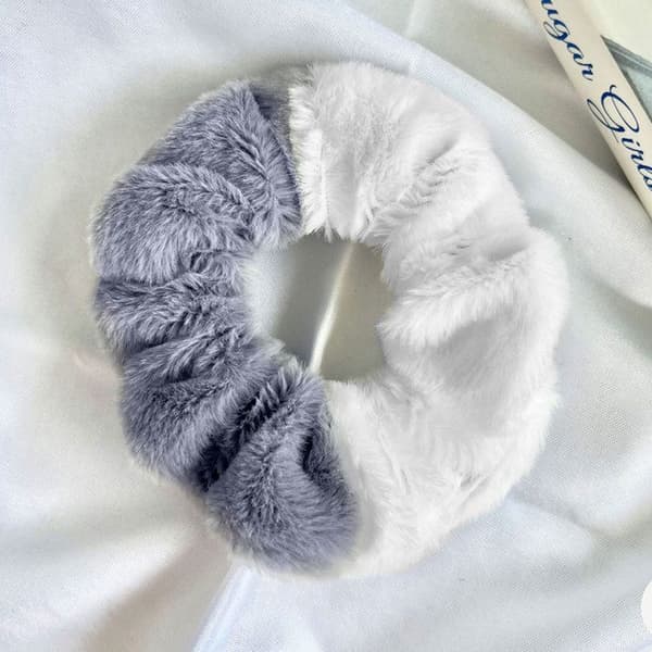 Chouchou Pelucheux för Hår i Minky Fluffy Duo Cosy Grå och Vit Grå
