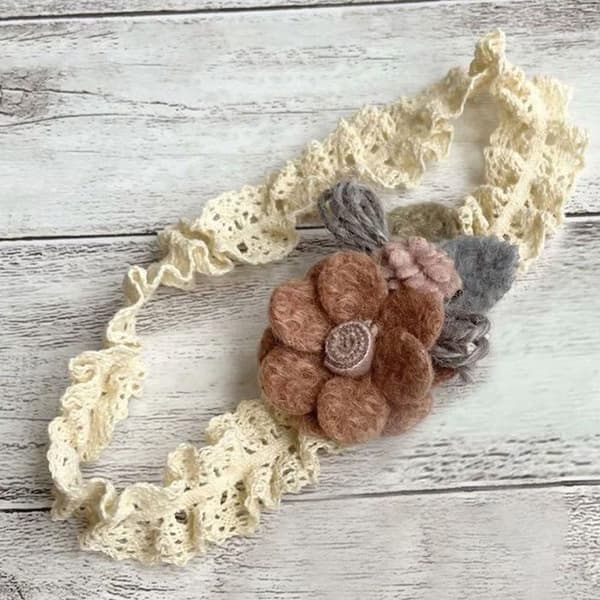 Bandeau Prinsessor för Hår i Spets och Blomma Snygg Orange Beige