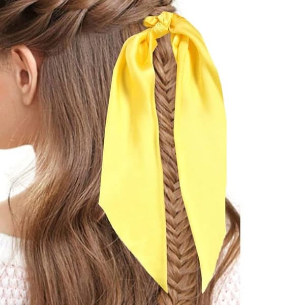 Chouchou Foulard Lång för Hår i Satin med Dubbel Volangknut Gul Gul