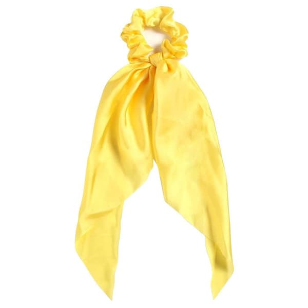 Chouchou Foulard Lång för Hår i Satin med Dubbel Volangknut Gul Gul