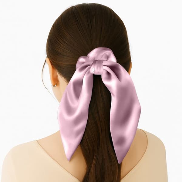 Chouchou Foulard Kort för Hår i Satin Elegant Rosarosa