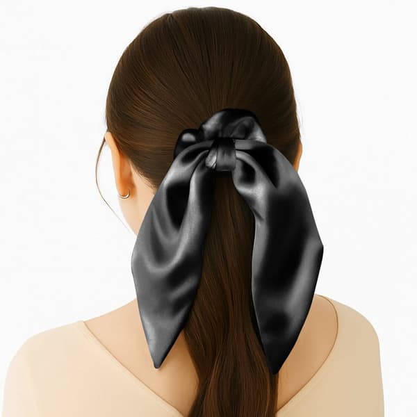 Chouchou Satin Hårband Kort Elegant Svart Butterfly