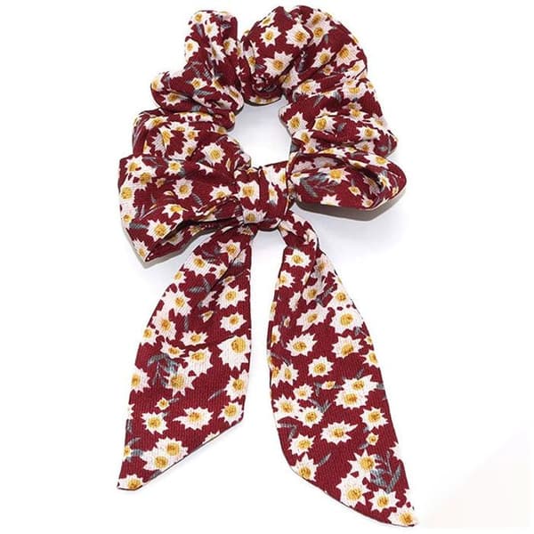 Chouchou Foulard Lång för Hår i Tjock Blommig Boho Bordeaux Röd