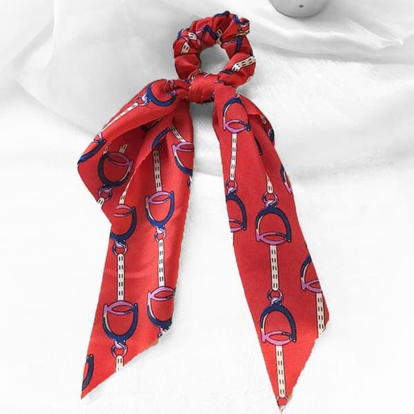 Chouchou Foulard Lång för Hår i Sublim Röd Barocktryckt Satin