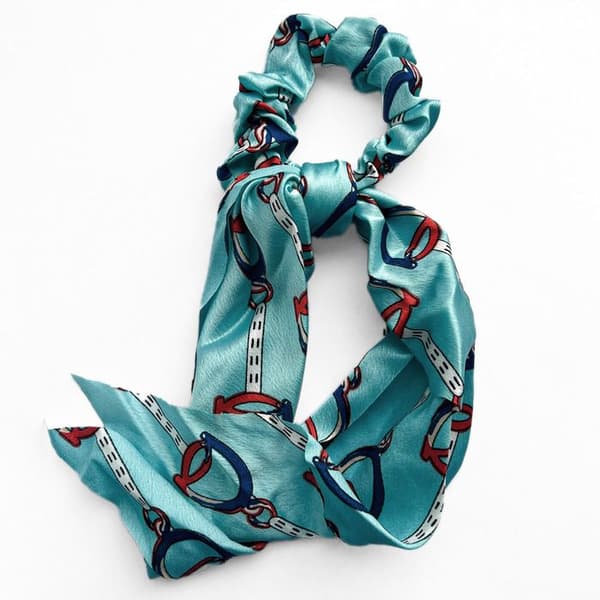 Chouchou Foulard Lång för Hår i Utsökt Blå Barock Satin