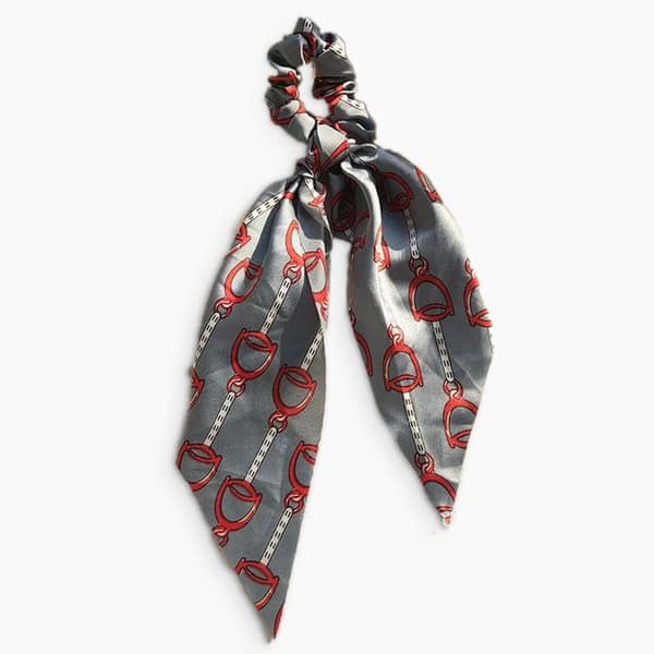 Chouchou Foulard Lång för Hår i Barocktryckt Satin Sublimt Grå Grå