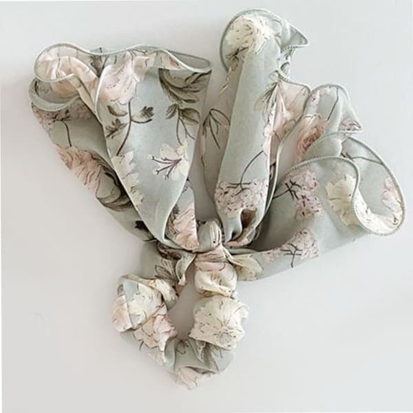 Chouchou Foulard för Hår i Tjock Maxi Blommig Bohemisk Chic Grön Grön