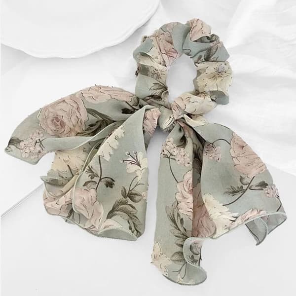 Chouchou Foulard för Hår i Tjock Maxi Blommig Bohemisk Chic Grön Grön