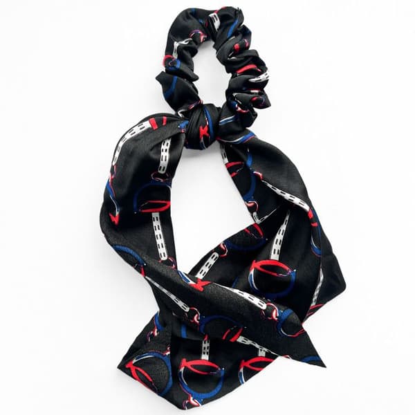 Chouchou Foulard Lång för Hår i Satin Med Barocktryck Sublimt Svart Svart / Röd
