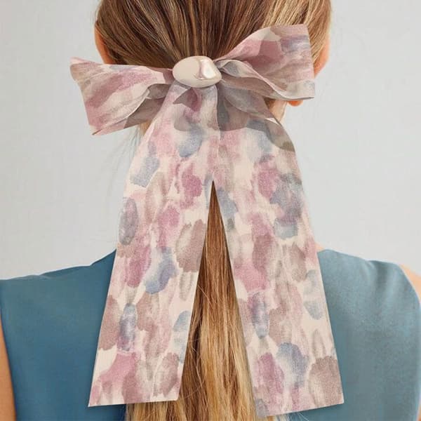 Chouchou Foulard Lång för Hår i Satin med Tryckt Ren Rosa Knut