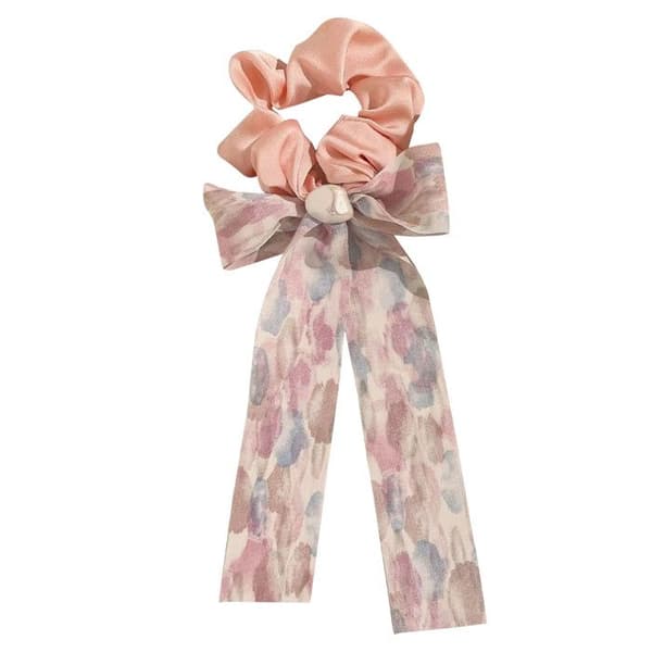 Chouchou Foulard Lång för Hår i Satin med Tryckt Ren Rosa Knut