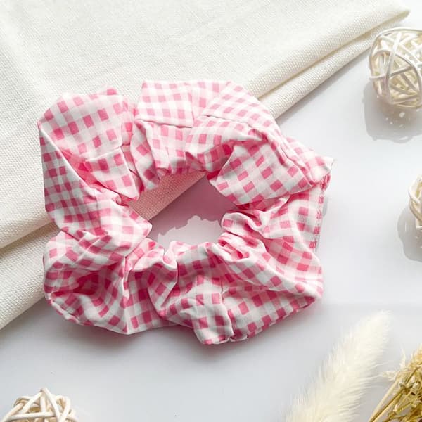 Chouchou Klassisk för Hår i Cotten Vichy Vintage Rosa Rose
