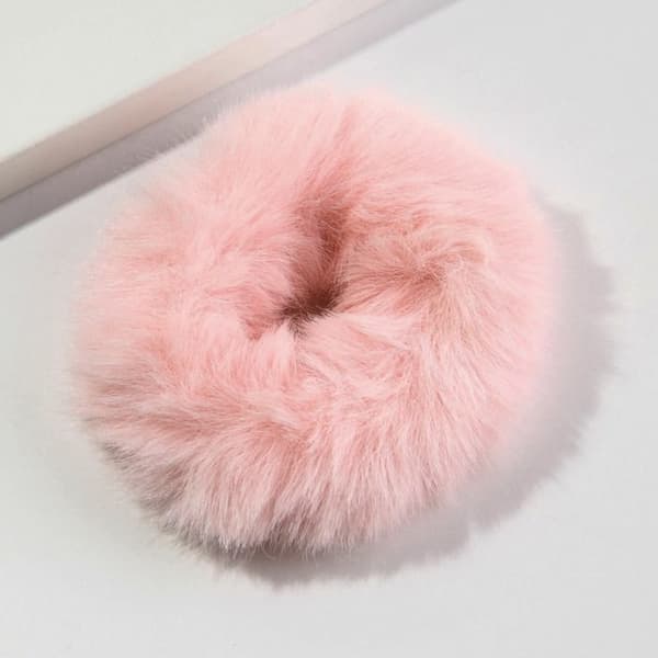 Chouchou Klassisk för Hår i Fuskpäls Fluffy Mjuk Pastellrosa