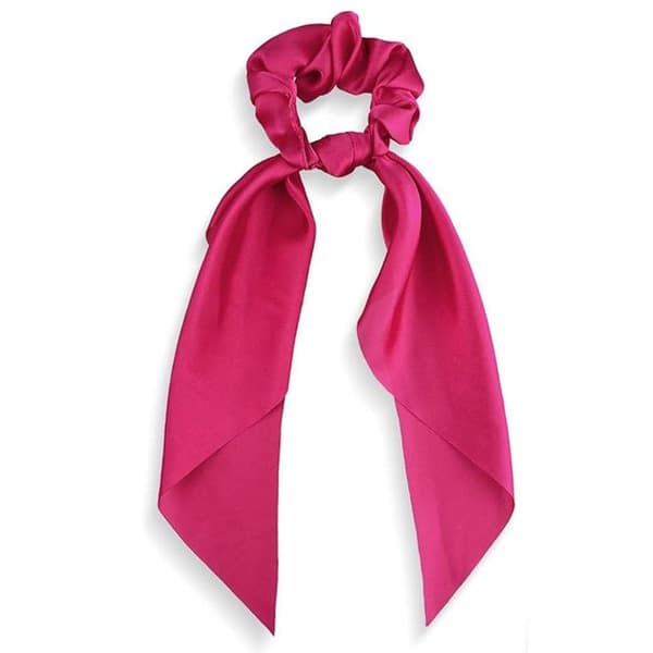 Chouchou Long Foulard för Hår i Satin med Dubbelt Volangknut Fuchsia Fuchsia