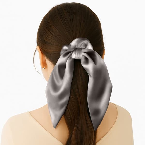 Chouchou Foulard Kort för Hår i Satin Elegant Grå Grå