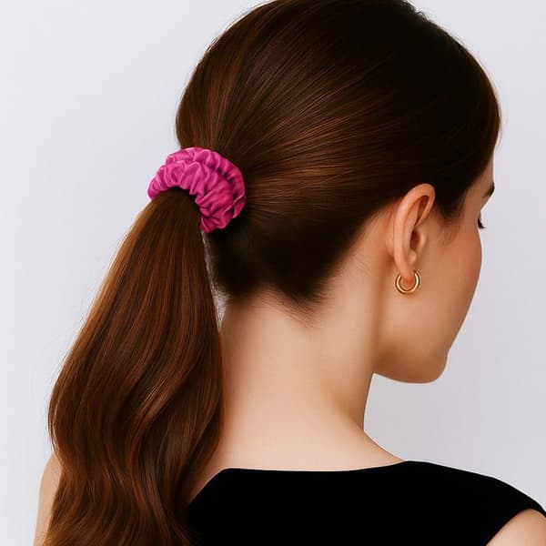 Chouchou Klassisk för Hår i Plisserat Satin Minimalistisk Fuchsia Fuchsia
