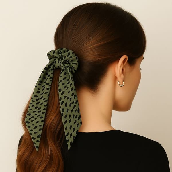 Chouchou Foulard Lång för Hår i Retro Grön Djurmönster Satin