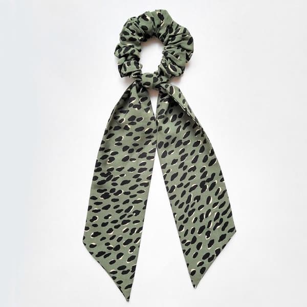 Chouchou Foulard Lång för Hår i Retro Grön Djurmönster Satin