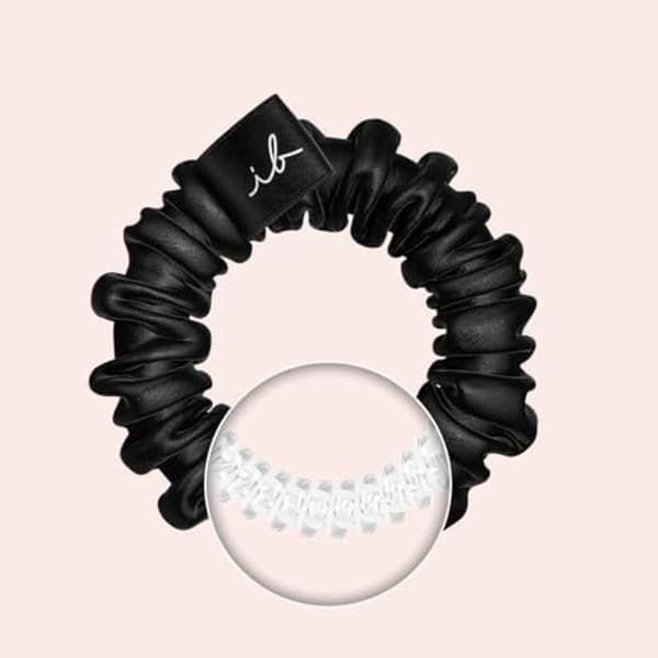 Invisibobble svart och guld silke hår scrunchie för kvinnor Sprunchie Slim True Golden x2 - Satin scrunchie för kvinnor och tjejer med en
