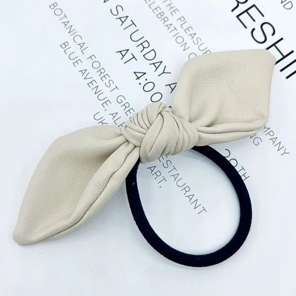 Mjuk Casual Hårsnodd med Fluga i Läder Koreansk Stil Beige Beige