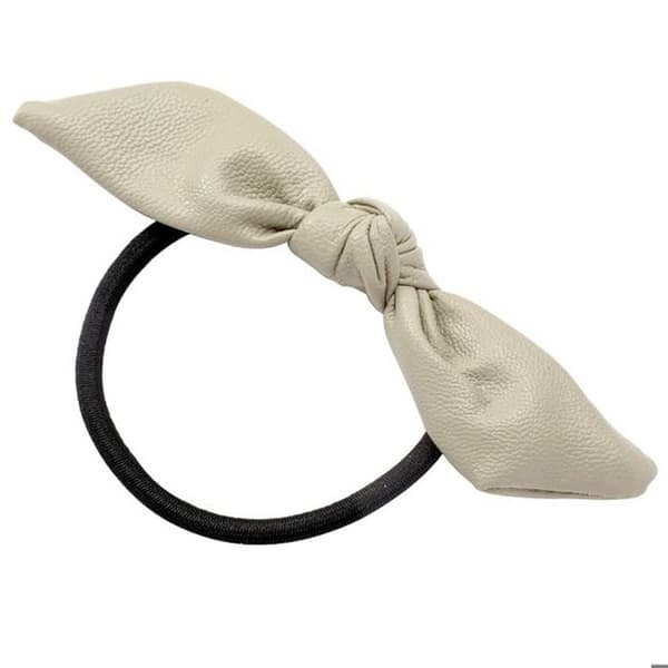 Mjuk Casual Hårsnodd med Fluga i Läder Koreansk Stil Beige Beige
