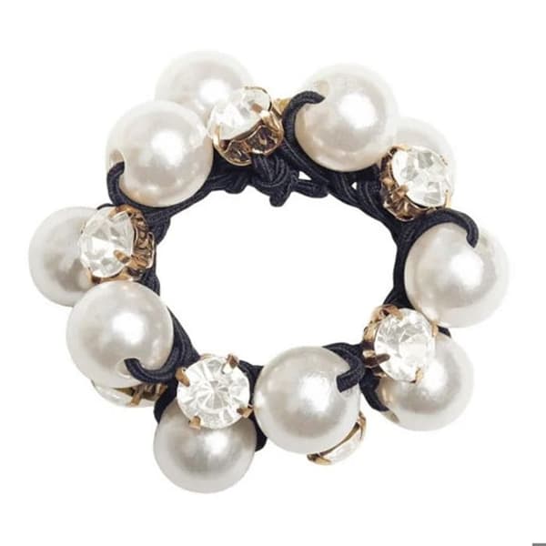 Elegant Hårsnodd med Flätor och Fina Svarta Pärlor och Strass