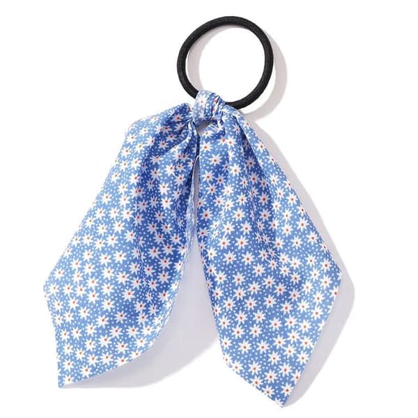 Elastiskt Hårband med Blommigt Blått Chiffonband