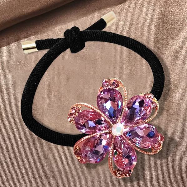 Elastisk Casual för Hår med Lyst Blomma i Raffinerad Lila Strass