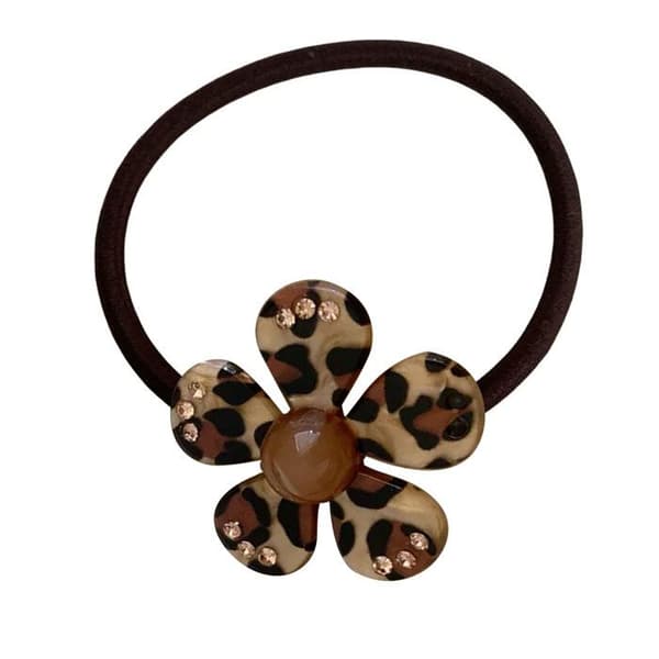 Elastiskt casual hårband med blommor pärlemor leopardmönster samt brunbeige.