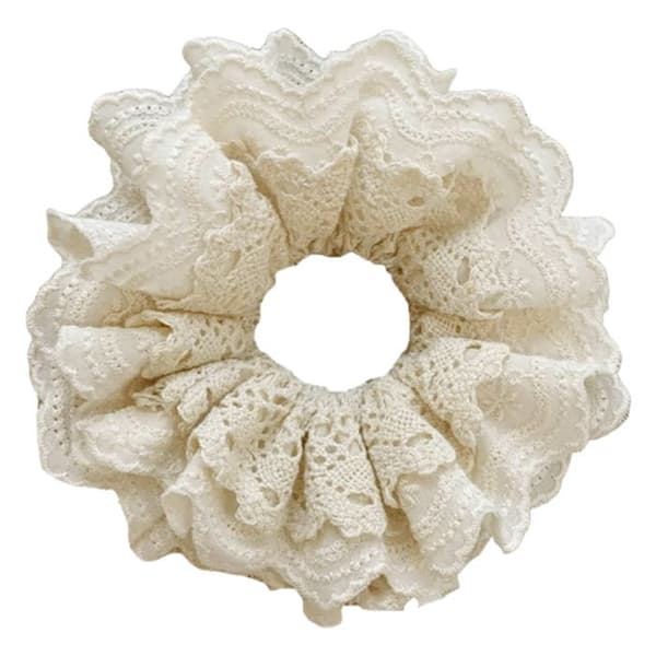 Chouchou Klassisk för Hår i Broderad Spets Delikat Beige Beige