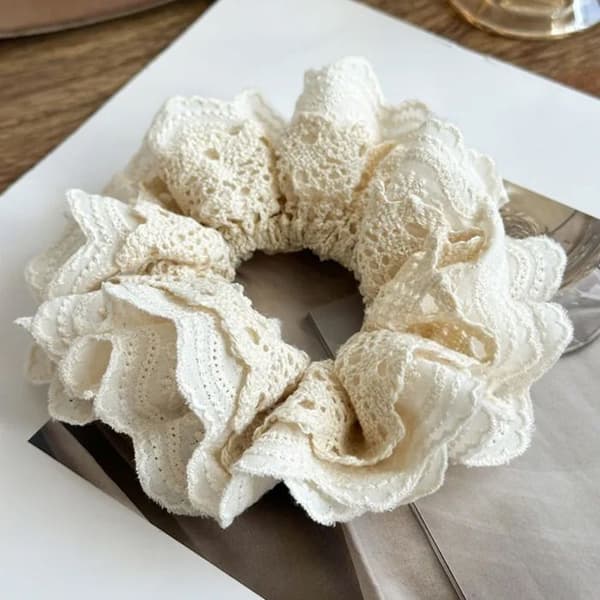Chouchou Klassisk för Hår i Broderad Spets Delikat Beige Beige