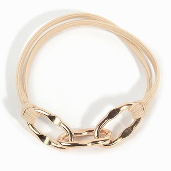 Elastisk casual hårband med platt kedja i gyllene beige.