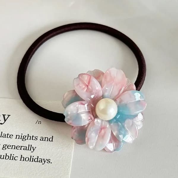 Elastisk Casual Hårband med Delikat Kristallblomma i Rosa och Blå Rose