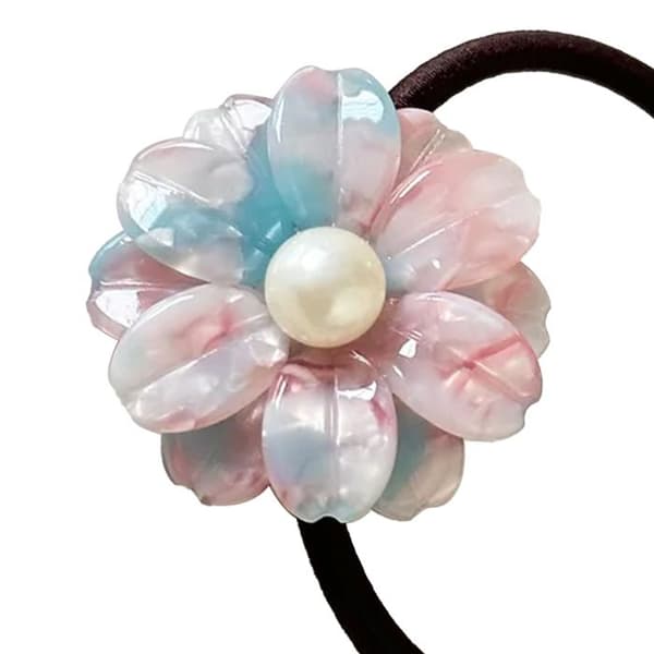 Elastisk Casual Hårband med Delikat Kristallblomma i Rosa och Blå Rose